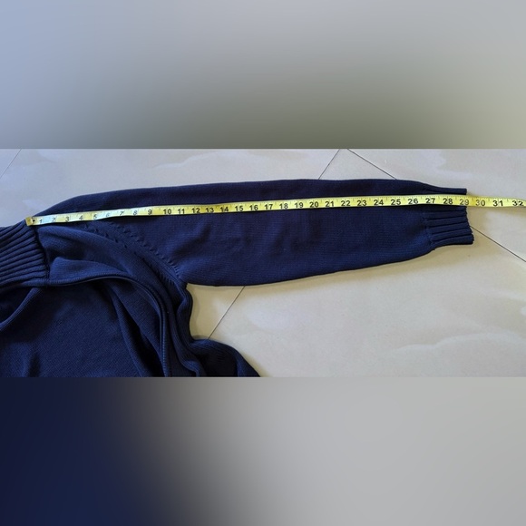 ZARA Man Textured Full Zip Pullover in dark Navy cotton size Large knit - Picture 9 of 16